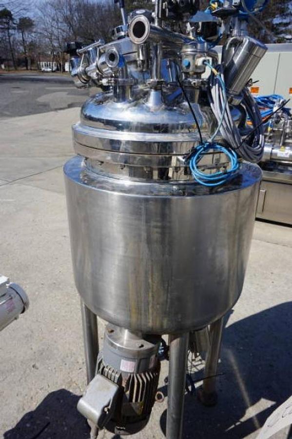 Used Krieger 125 Liter 316 Stainless Steel Jacketed Pressure Vessel, Bottom Entering Homogenizer
