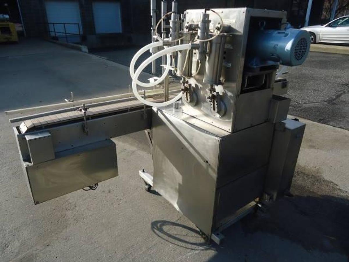 Used NATIONAL INSTRUMENT “FILAMATIC”” FOUR PISTON FILLER WITH CONVEYOR, 32 oz. pistons