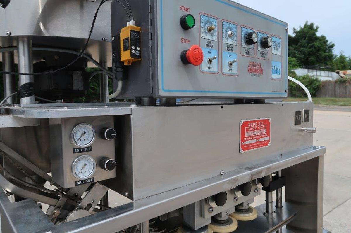 Used Kaps-All A6 Automatic Stainless Screw Capping Machine, 200 per minute