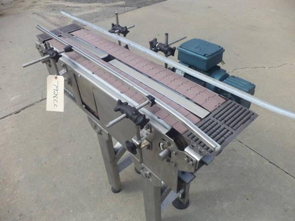 Used Power-Pack SS dual lane bottle conveyor, 38 inches long