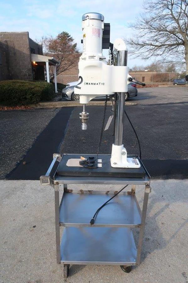 Used Swanmatic C300 Portable Tabletop Semi-Auto Capper, Variable Speed