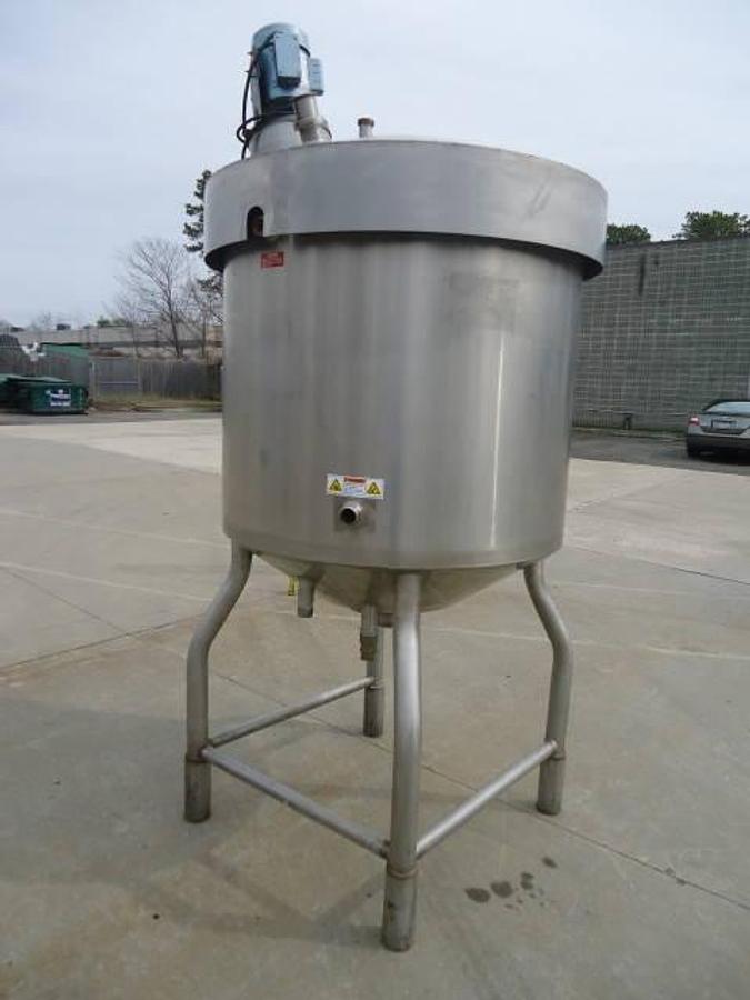 Used 225 Gallon Crepaco Stainless Steel Jacketed Vertical Mix Tank, Cone Bottom