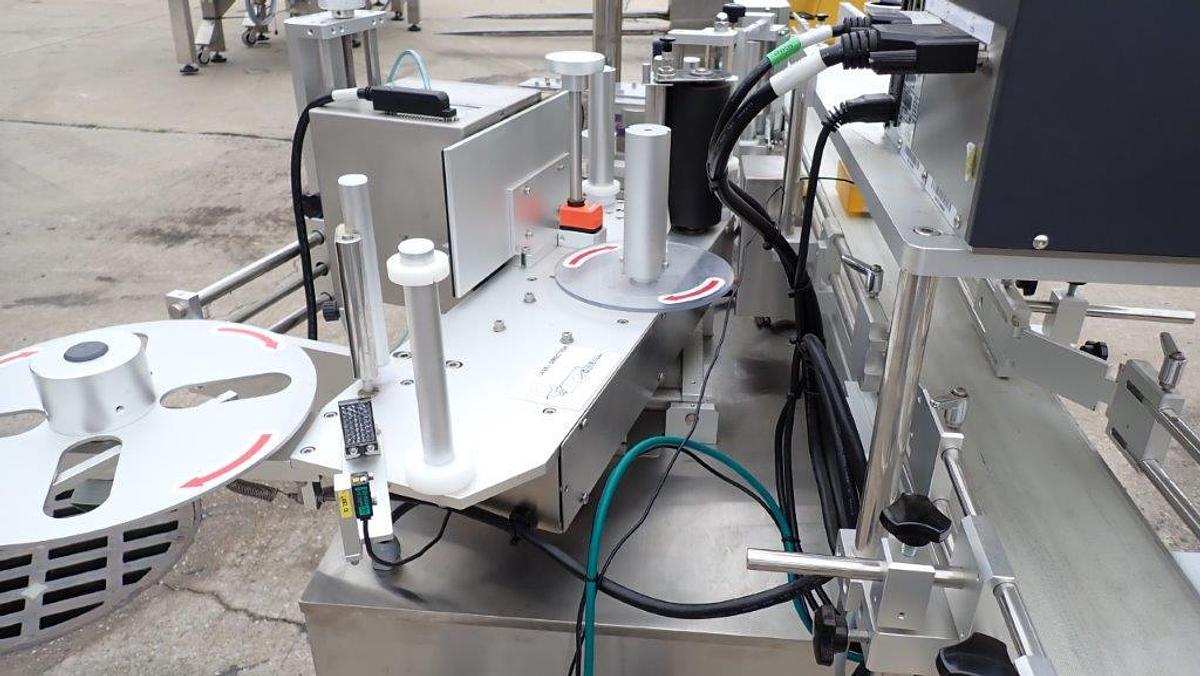 Used Sky Machines Auto Pressure Sensitive Labeler, with Markem Coder