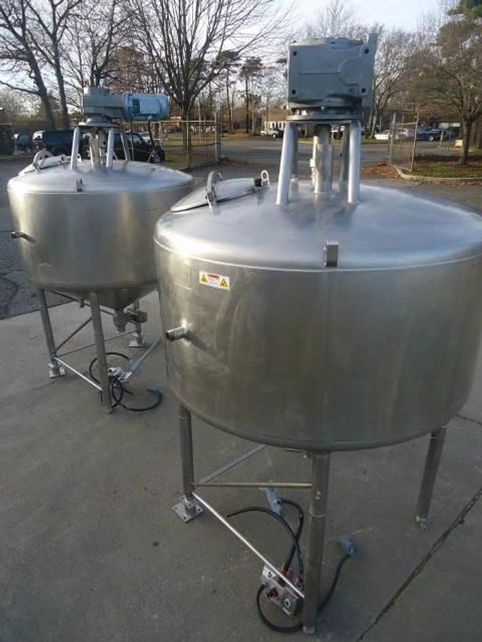 Used 400 Gallon Mueller Stainless Scraper Agitated Cone Bottom Vessels, 80 Psi Jacket (2)