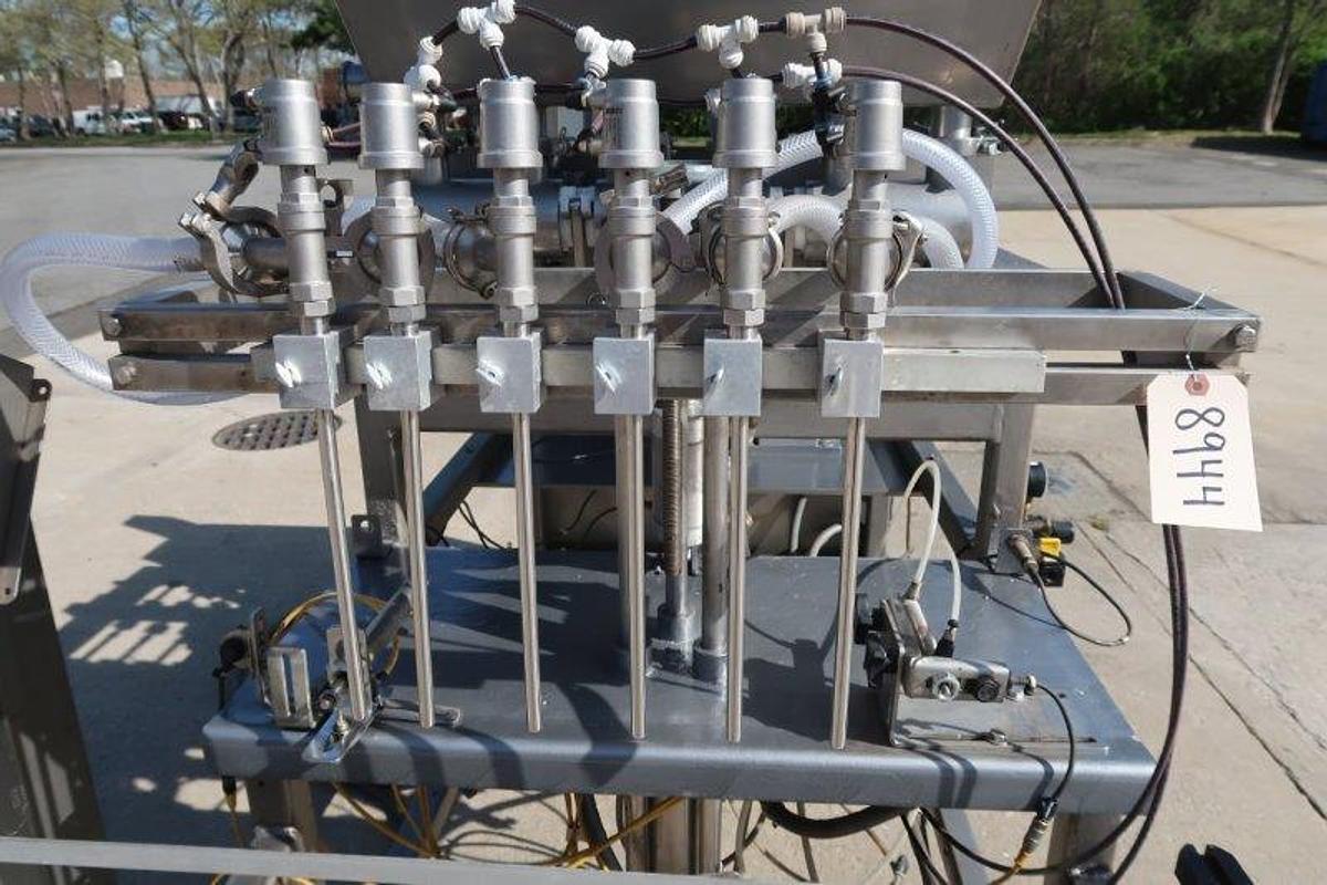 Used REB 6 Piston Straightline Filling Machine, One Liter Pistons