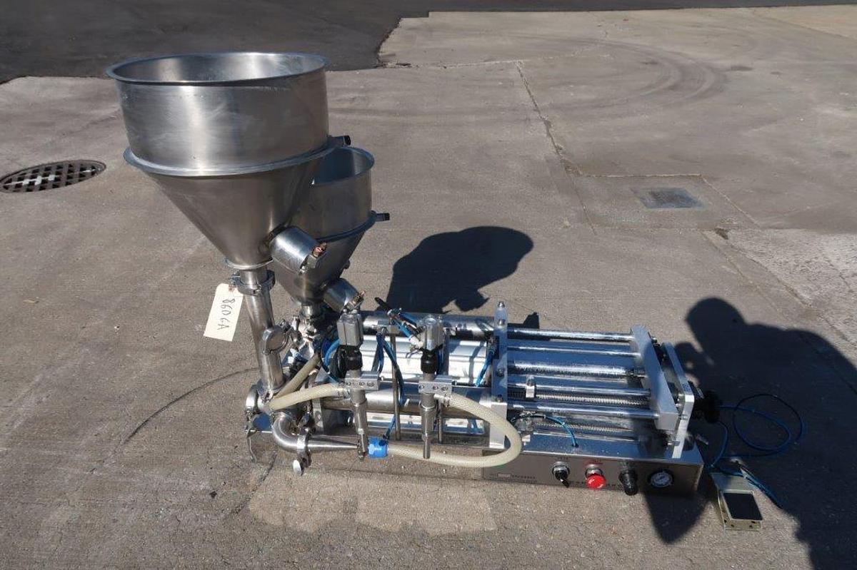 Used Dual Head Tabletop Piston Filler, 3 In. Wide X 15 In. Long Pistons