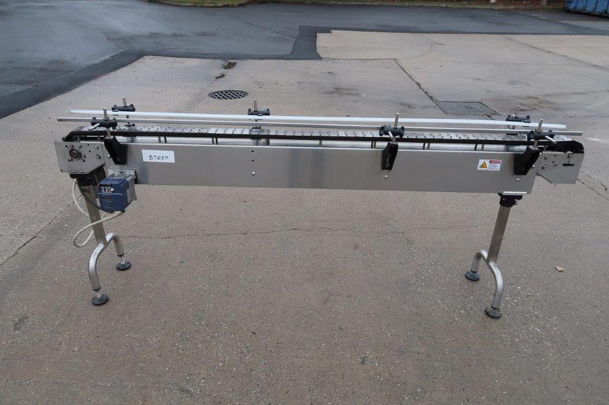 Used 3-1/4 In. Wide X 90 In. Long Stainless Steel Bottle Conveyor, Variable Speed