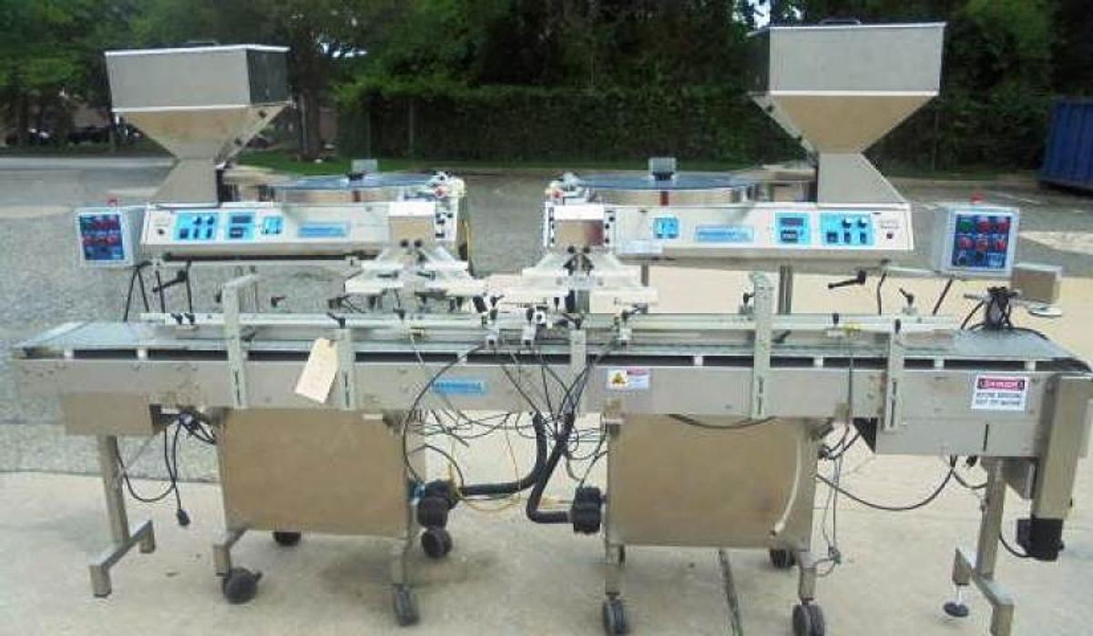Used Pharmafill/Deitz Dual Head Tablet-Capsule Counter with Motorized Conveyor