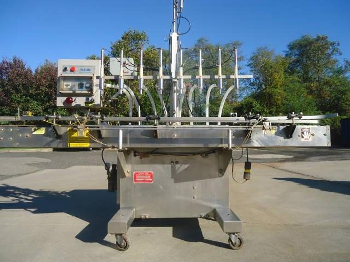Used Kaps-All/Fills-All 8 Piston Automatic Filler, With Conveyor