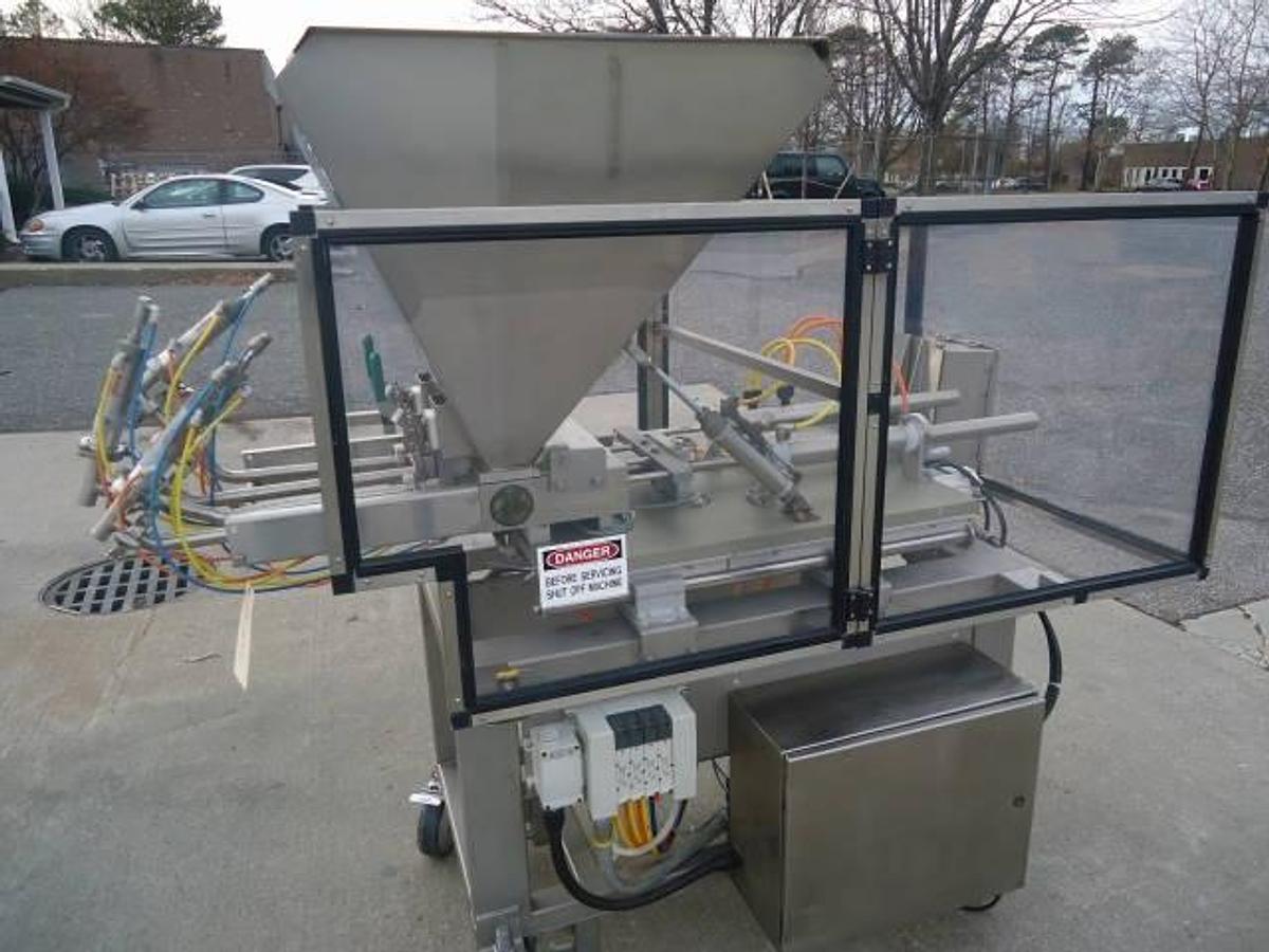 Used Hinds Bock 4p-04 Four Head Filler/Depositer, Stainless Steel