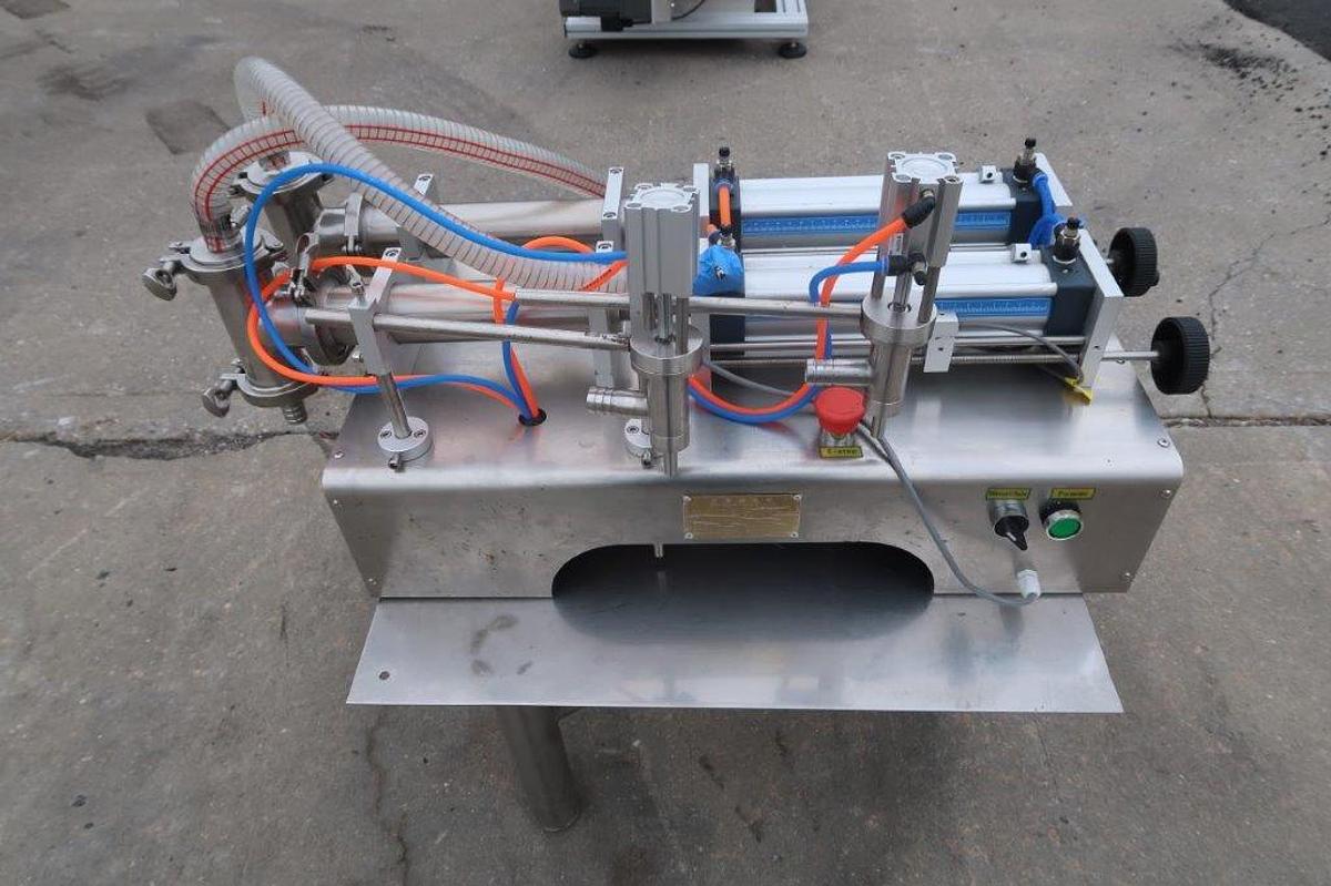 Used Quantitative Tabletop Dual Head Piston Filler, Air Operated