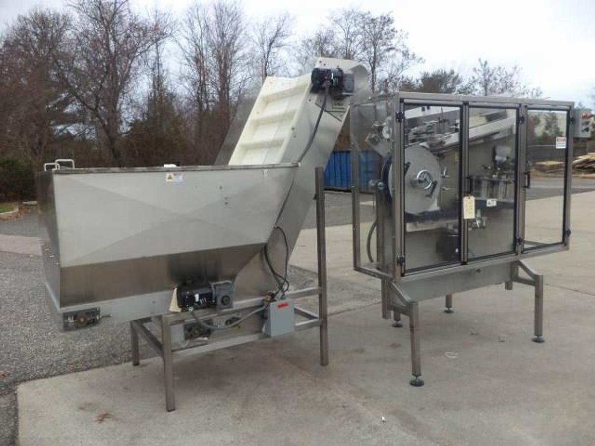 Used New England Machinery NEHA-48 Plastic Bottle Unscrambler With Elevator