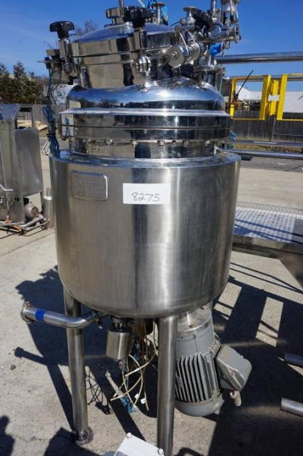 Used Krieger 125 Liter 316 Stainless Steel Jacketed Pressure Vessel, Bottom Entering Homogenizer