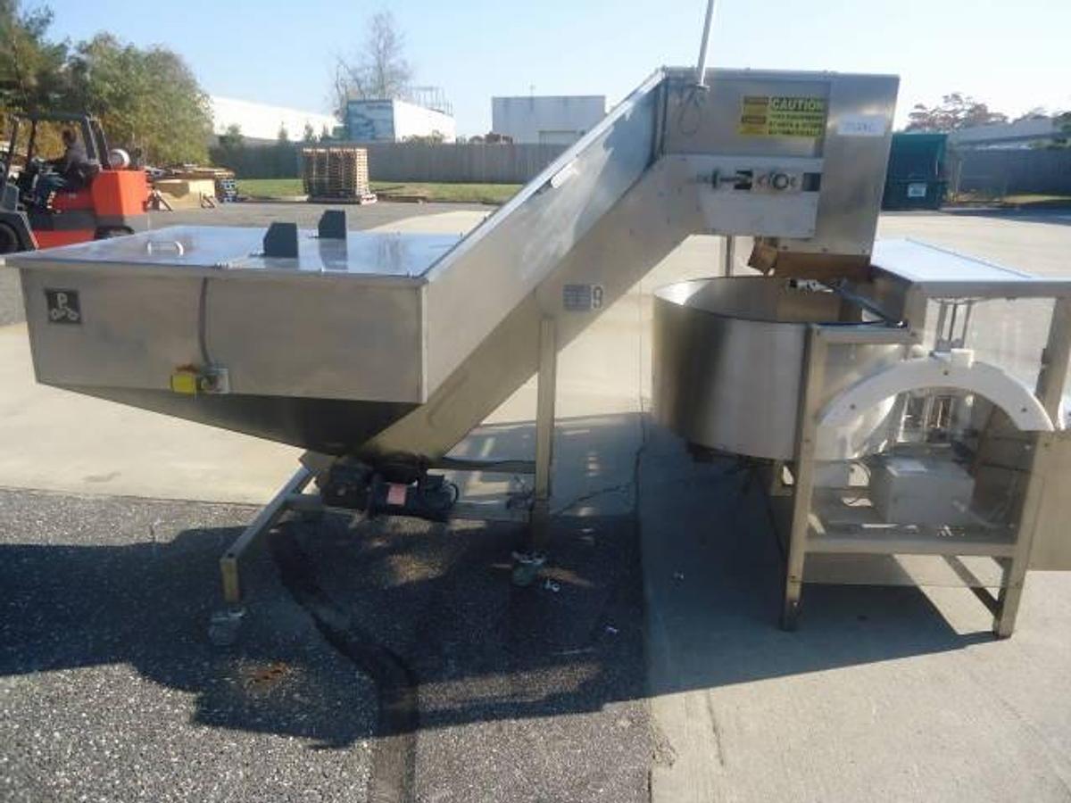 Used PACE PHARMA-LINE M300 STAINLESS STEEL PLASTIC BOTTLE UNSCRAMBLER WITH ELEVATOR