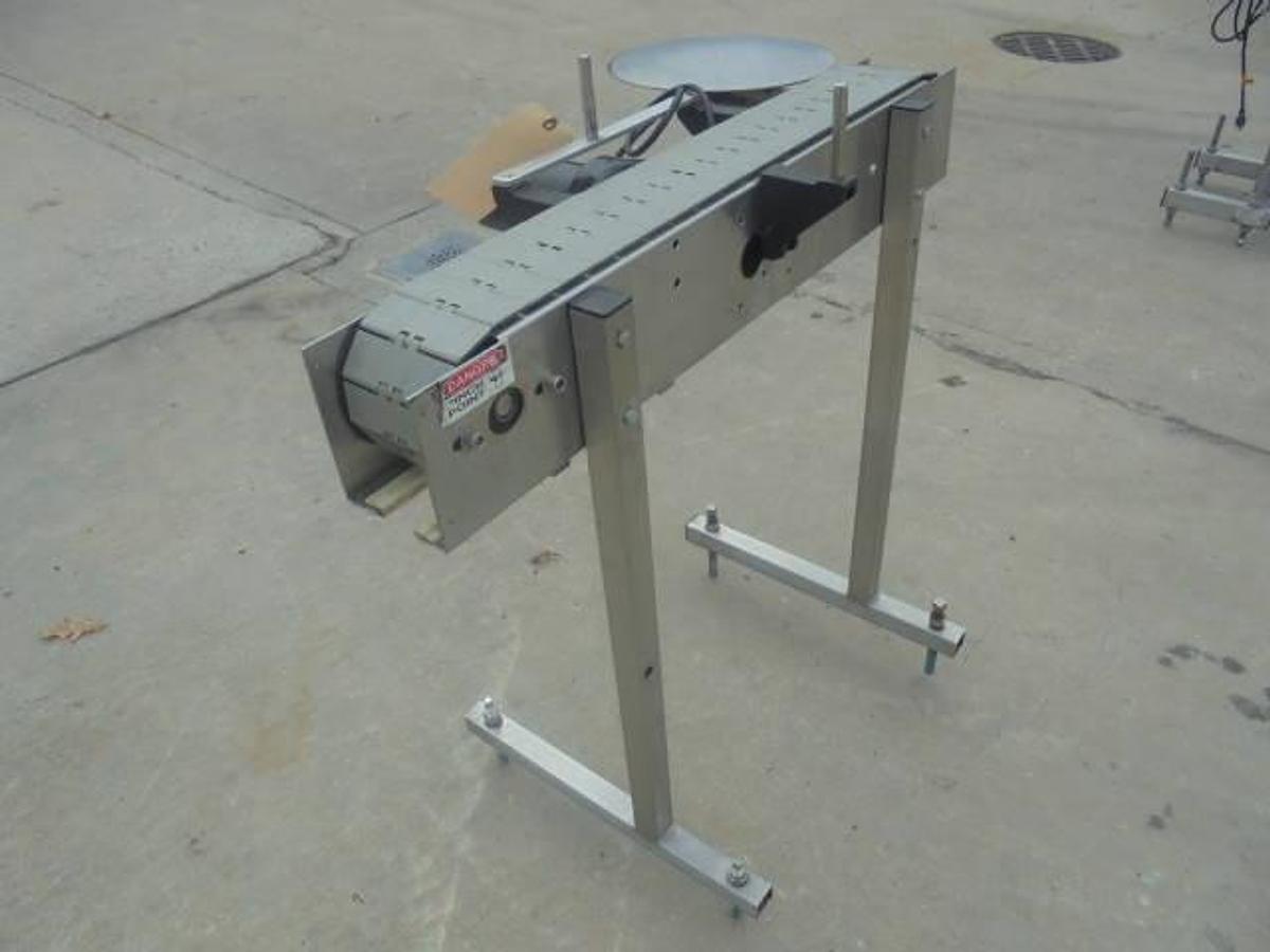 Used 4-1/2 In. Wide X 36 In. Long Stainless Motorized Bottle Conveyor