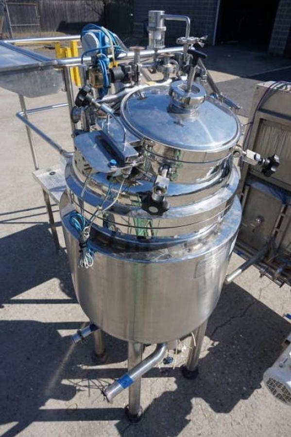 Used Krieger 125 Liter 316 Stainless Steel Jacketed Pressure Vessel, Bottom Entering Homogenizer