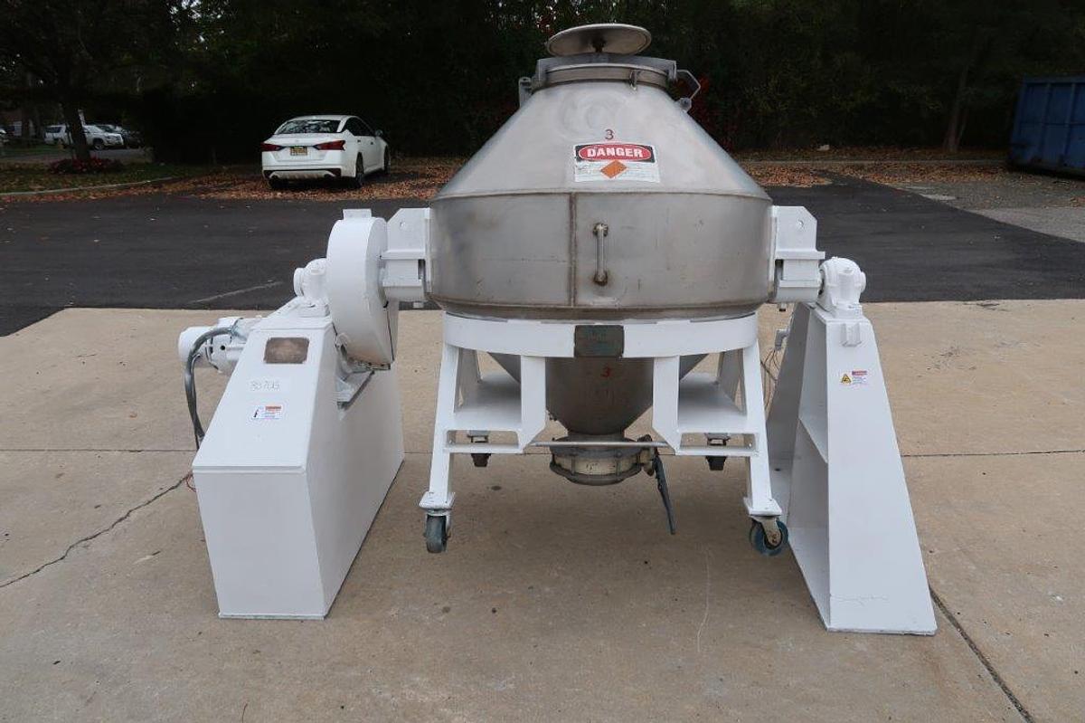 Used 20 CF Komline Sanderson Stainless Steel Double Cone Blender, with Interchangeable Tanks