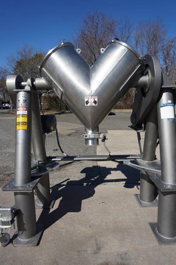 Used 5 Cu. Ft. Patterson Kelley Stainless Steel Twin Shell V blender, Intensifier Bar, 240 lb./cf density