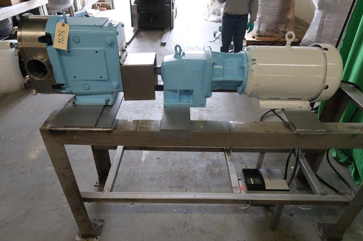Used Waukesha Model 220 SS Positive Displacement Pump,  4 In.Tri-Clamp Ports, 15 HP Varispeed