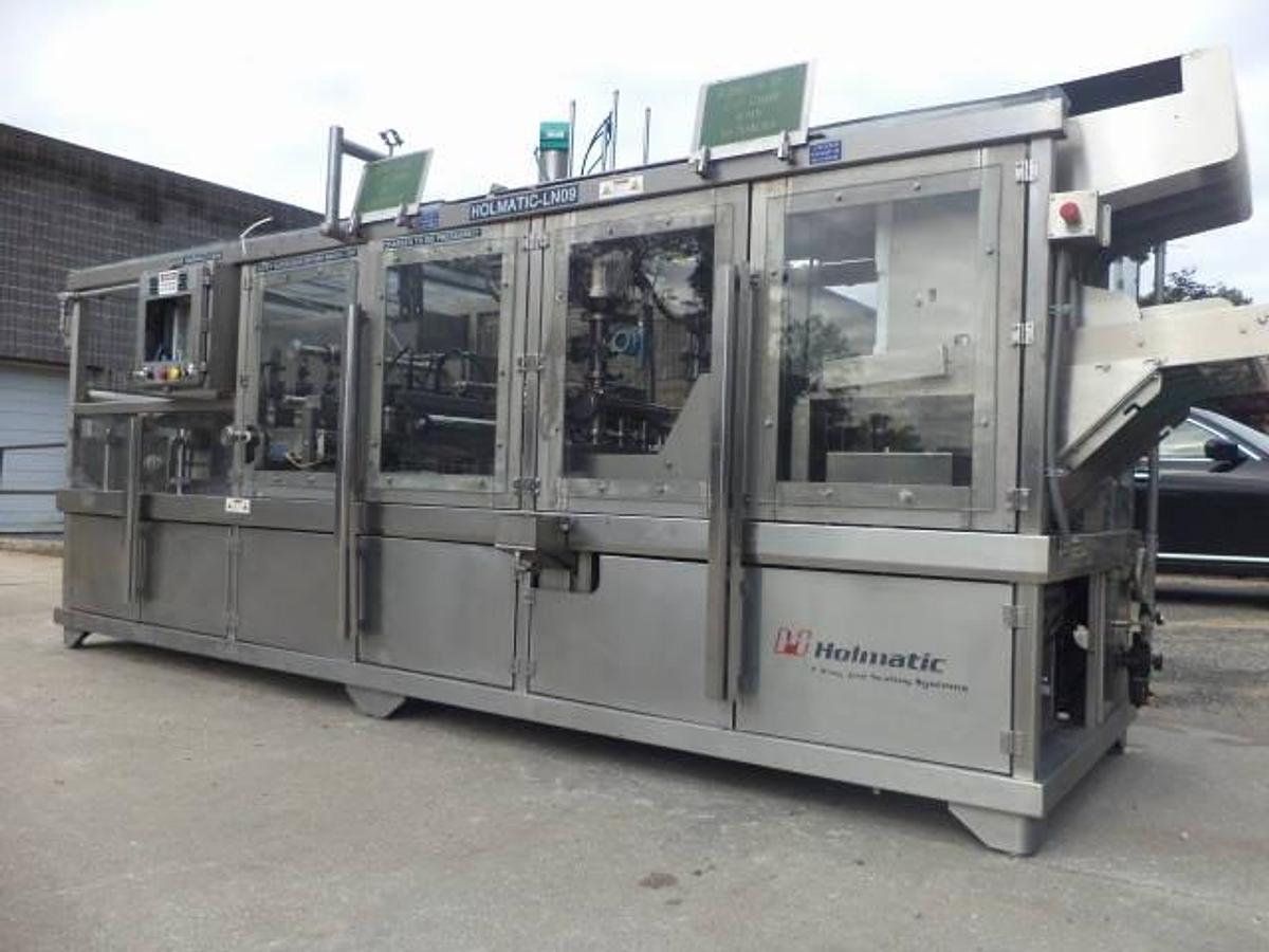 Used Holmatic OF-2340 “OPTI-FIL” Four Lane Cup Filler/Sealer/Overcap System