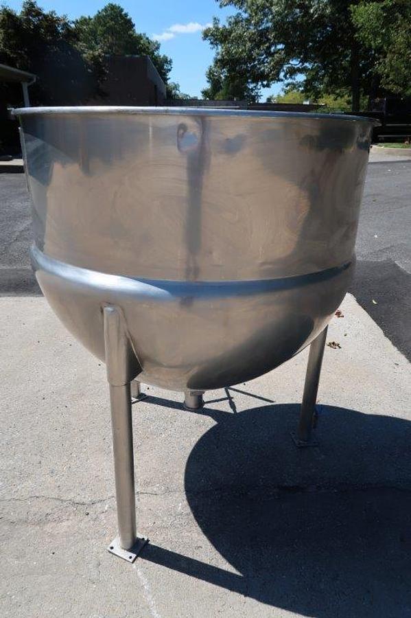 Used 150 Gallon Lee 316 Stainless Jacketed Hemispherical Kettle, 3 In. Tri-Clamp
