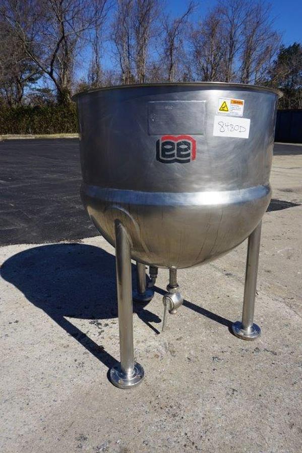 Used 80 Gallon Lee 316 Stainless Steel Hemispherical Kettle, 45 psi Jacket S/N 25686-1-2