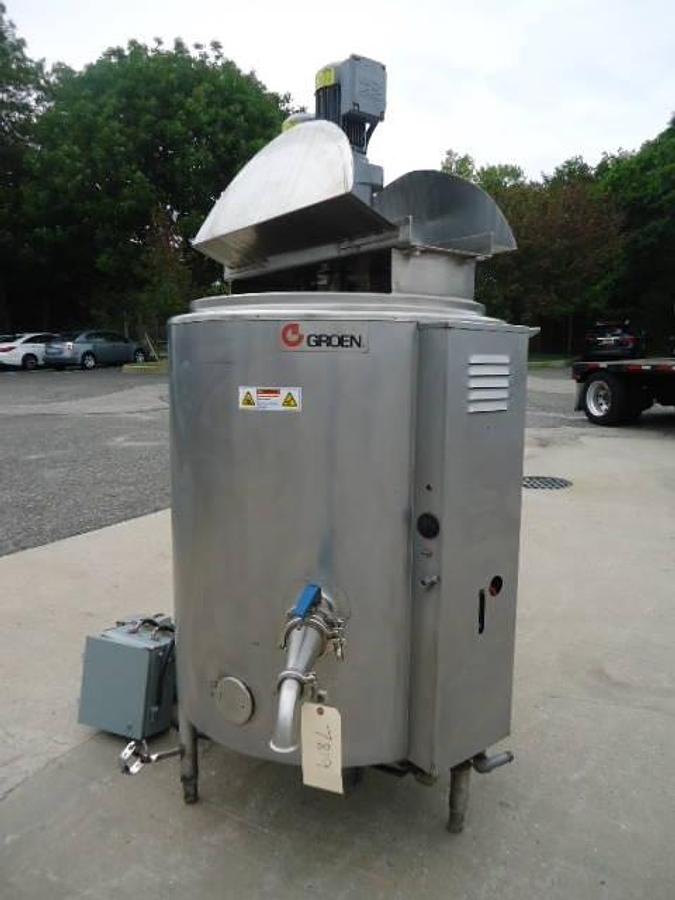 Used 80 Gallon Groen Stainless Self -Contained Gas Fired Twin Action Mix Kettle, 3 In. Discharge