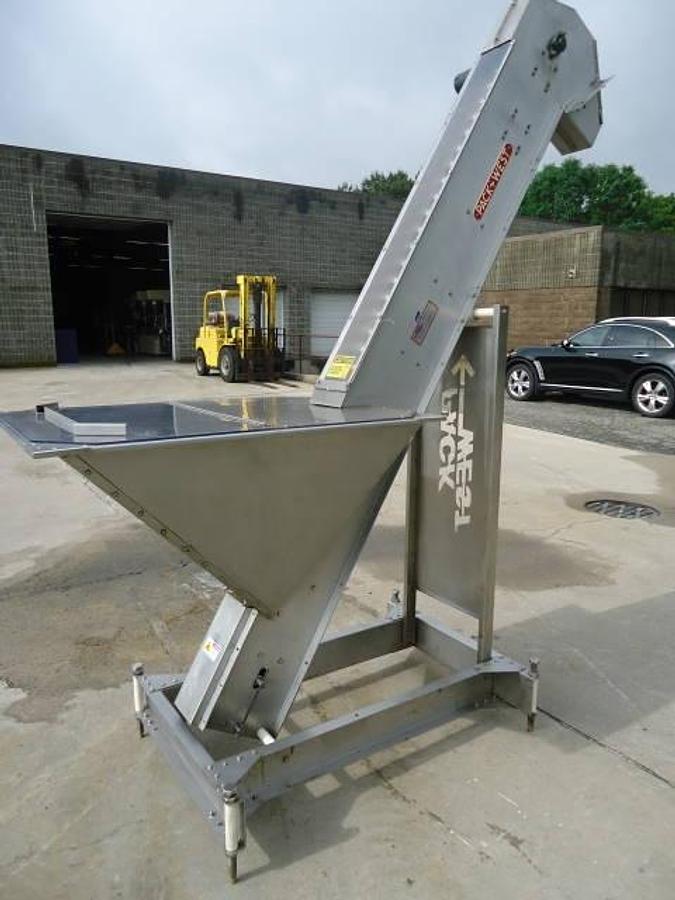 Used Pack West Cap Feeder/Elevator, 96 In. Discharge Height, Stainless Steel