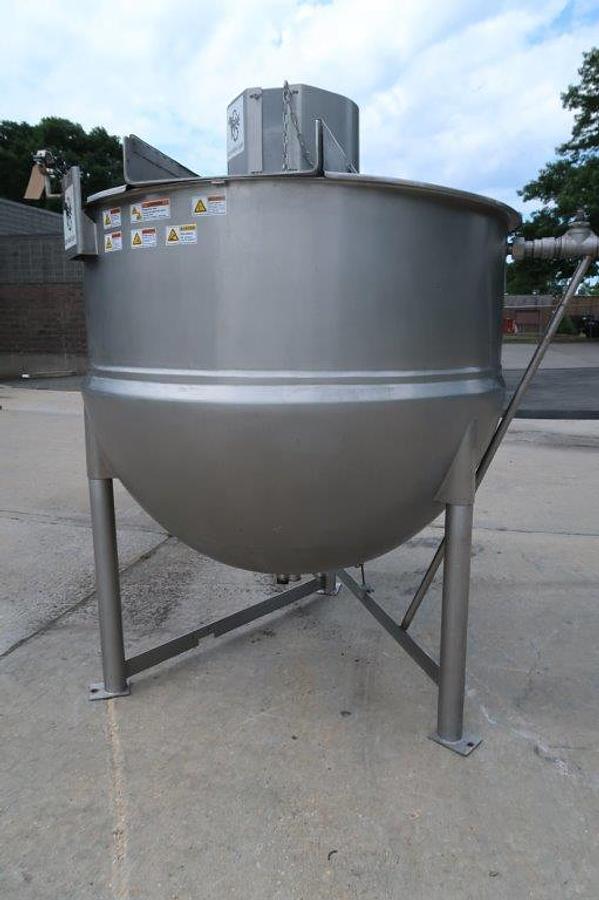 Used 500 Gallon Lee 316 Stainless Jacketed Double Motion Kettle, Tilt Out Agitation