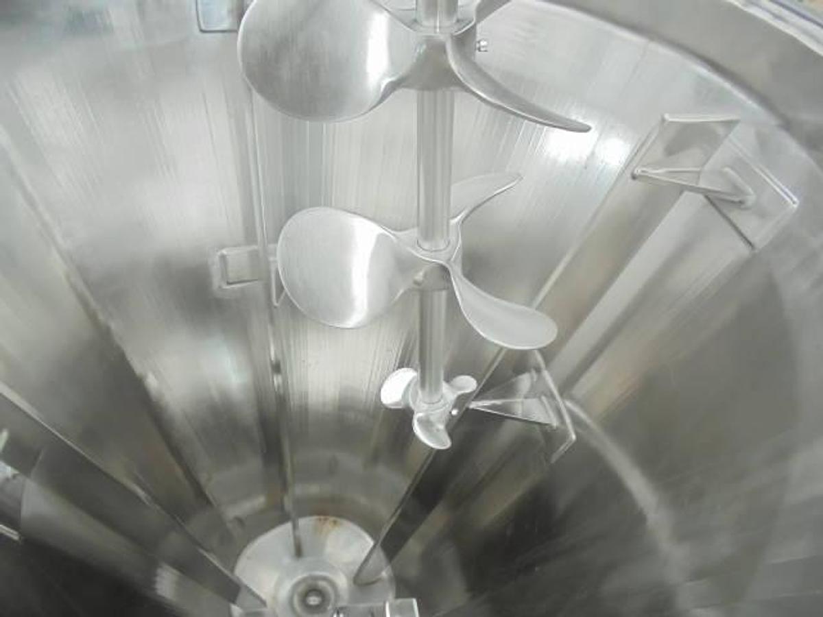 Used B&G 50 Gallon 316L Stainless Jacketed Vacuum Cone Bottom Mix Tank, Air Driven Mixer