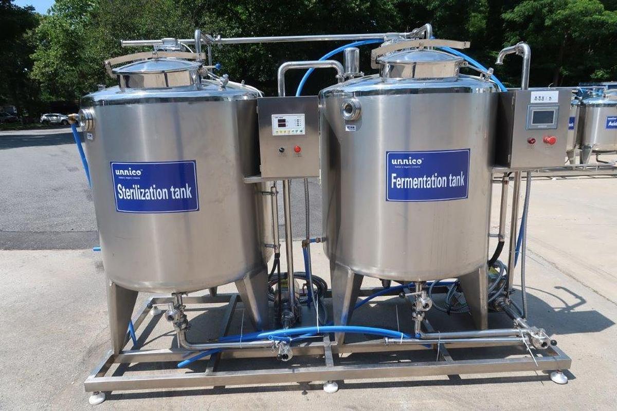 Used Unnico Dual Tank Electric Pasteurizing Mix Tanks, 150 Gallon Each