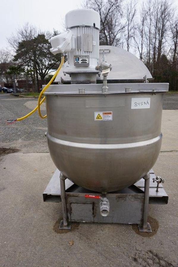 Used 100 Gallon B H Hubbert Jacketed Kettle With 5 HP Homogenizing Mixer