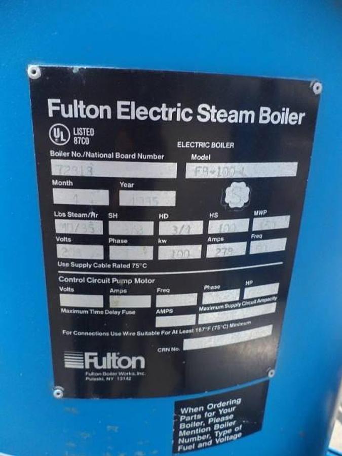 Used Fulton FB-100-L Electric Boiler System, Skid Mounted