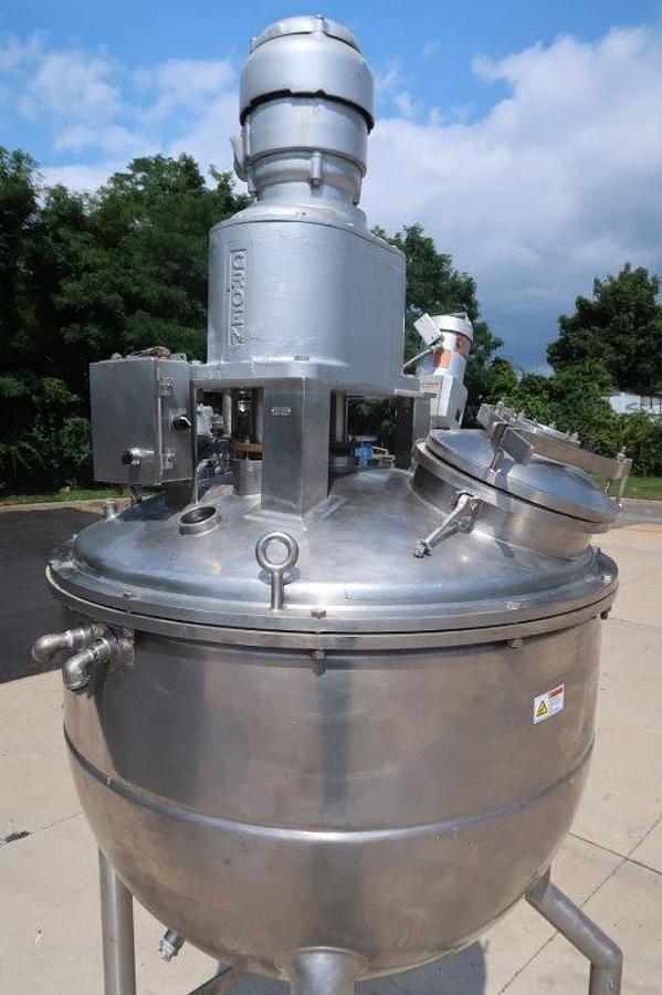 Used 250 Gallon Groen 316 SS Triple Motion Closed Pressure Mixing Kettle, 100 PSI Jacket