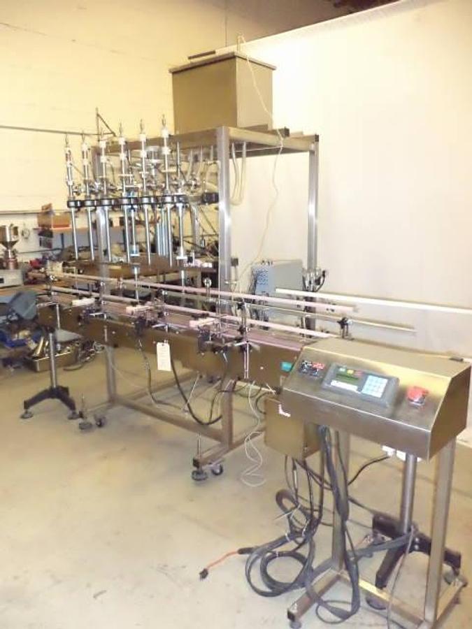Used Inline Filling System Six Head Time/Gravity Auto Straight line Filling Machine