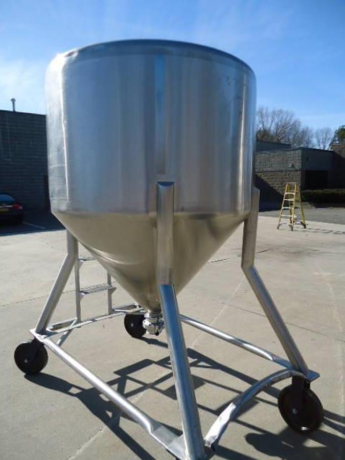 Used 450 Gallon DCI Type 316 Stainless Steel Cone Bottom Portable Tank on Casters
