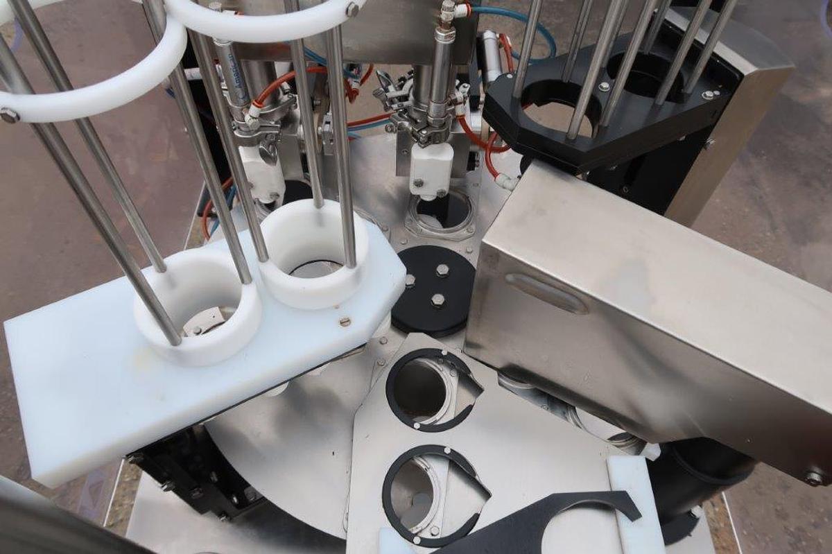 Used Wilpack W201 Double Lane Rotary Cup Filler/Sealer