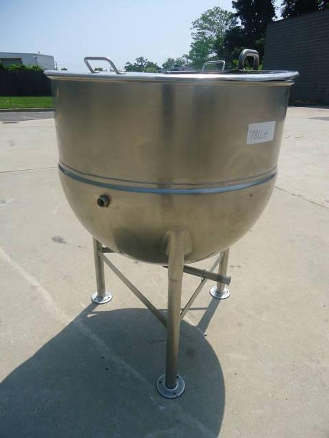 Used 100 Gallon Groen Stainless Steel  Hemispherical Kettle, 45 Psi Jacket