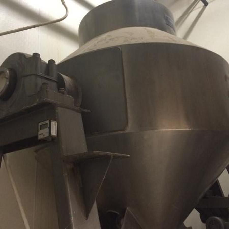 Used Gemco 100 cubic foot stainless steel double cone tumbling blender
