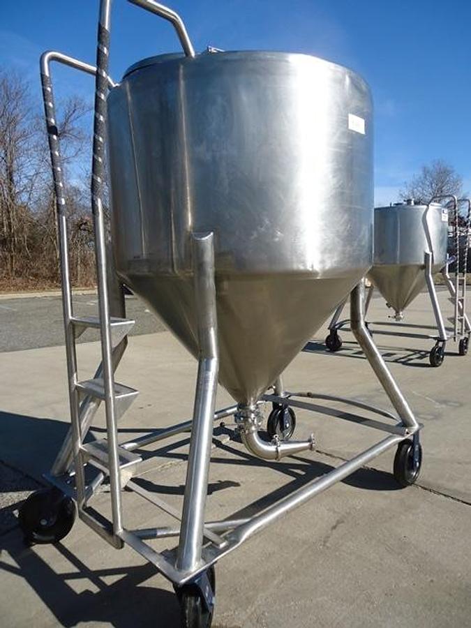 Used 450 Gallon DCI Type 316 Stainless Steel Cone Bottom Portable Tank