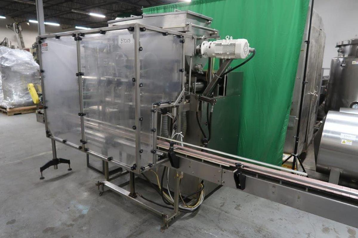Used REB 4 Piston Automatic Gallon Inline Filler, Agitated Hopper, Extra Large Pistons