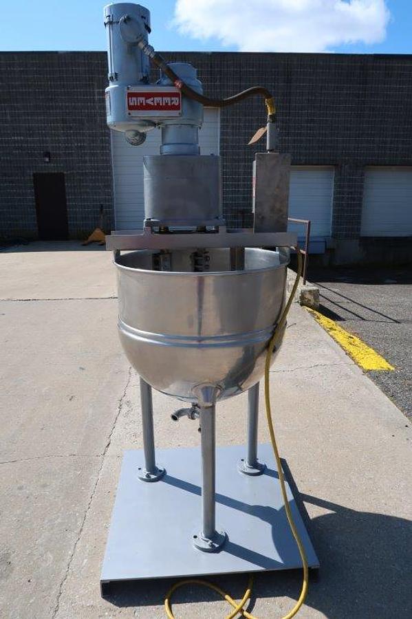 Used 60 Gallon Groen 316 Stainless Steel Twin Action Scraper Kettle, 100 PSI Jacket, XP