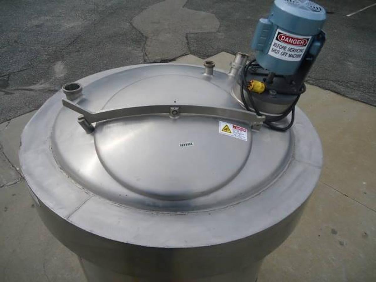 Used 225 Gallon Crepaco Stainless Steel Jacketed Vertical Mix Tank, Cone Bottom