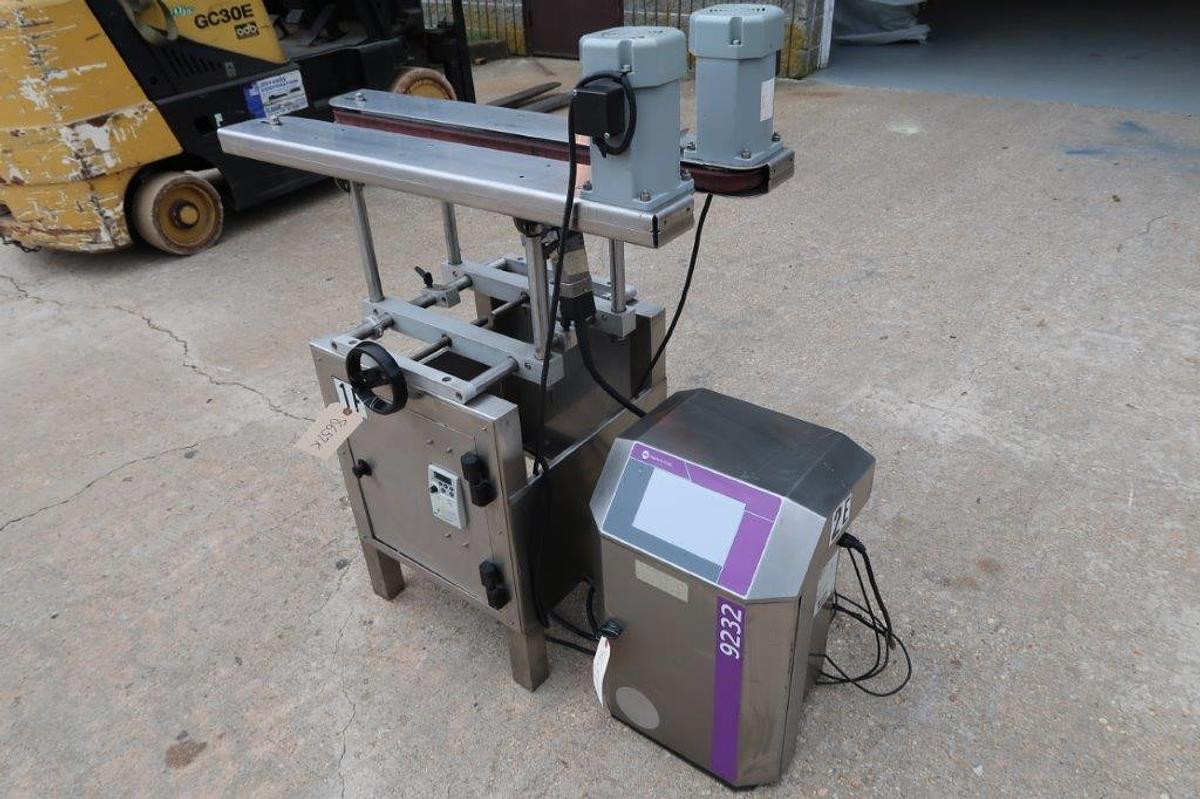 Used Bottomless Conveyor/Gap Transporter with Markem Imaje Coder, Stainless Steel