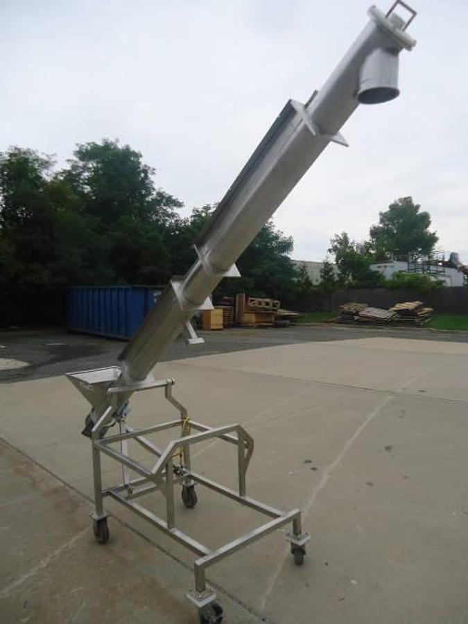 Used 6 inch x 128 inch stainless steel inclined screw conveyor/feeder, portable