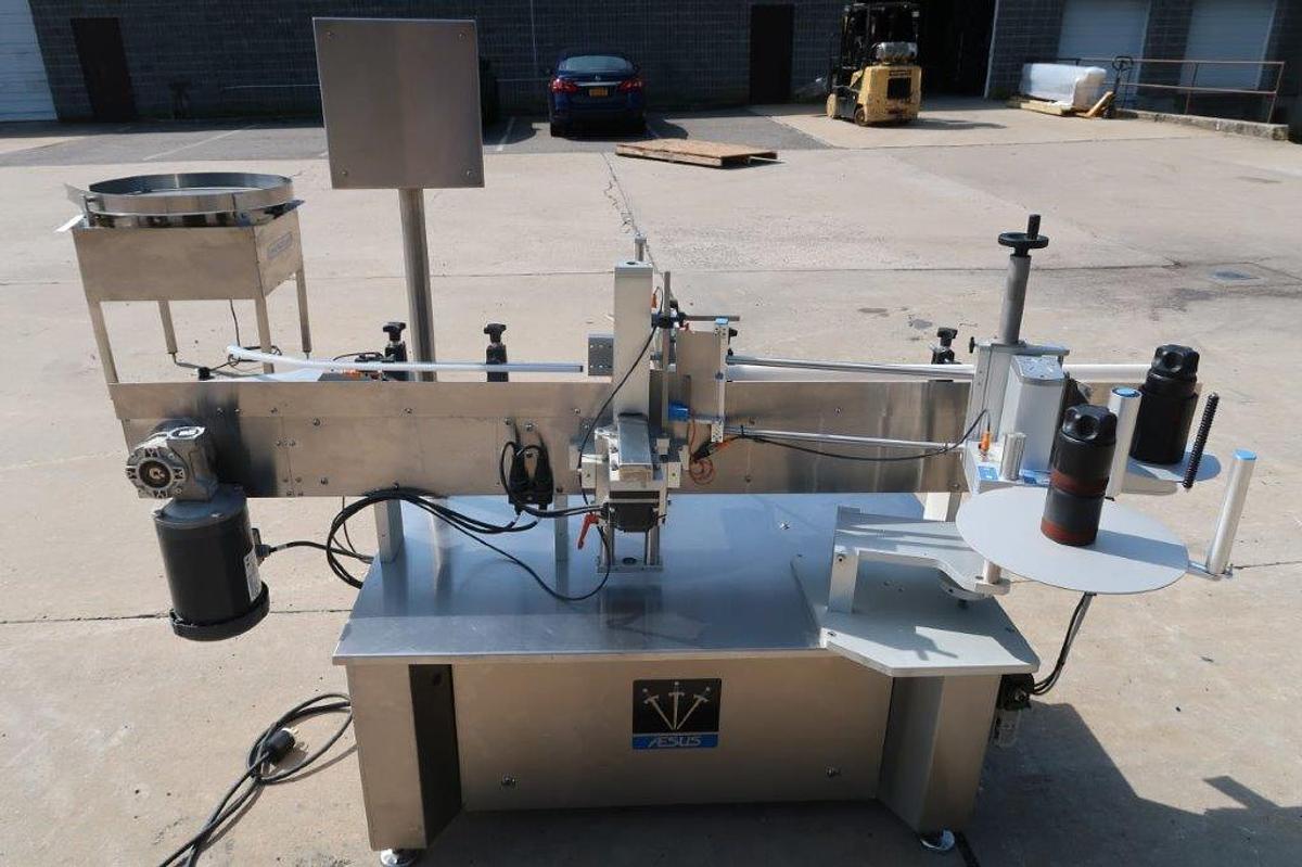 Used Aesus Eco Wrap Prism Automatic Inline Pressure Sensitive Labeler
