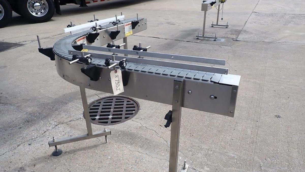 Used Kaps-All 90 Degree Stainless Steel Bottle Conveyor