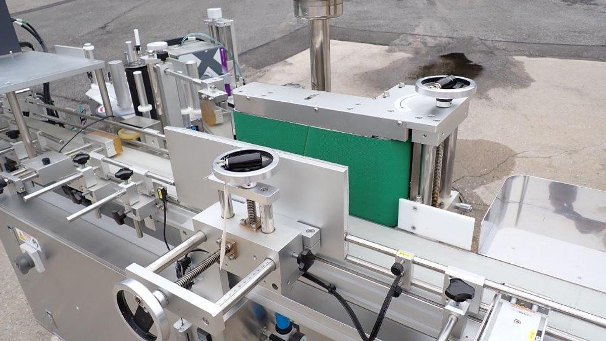 Used Sky Machines Auto Pressure Sensitive Labeler, with Markem Coder