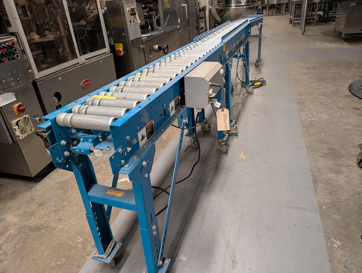 Used Hytrol 15 Ft Long Motorized Roller Conveyor, Portable