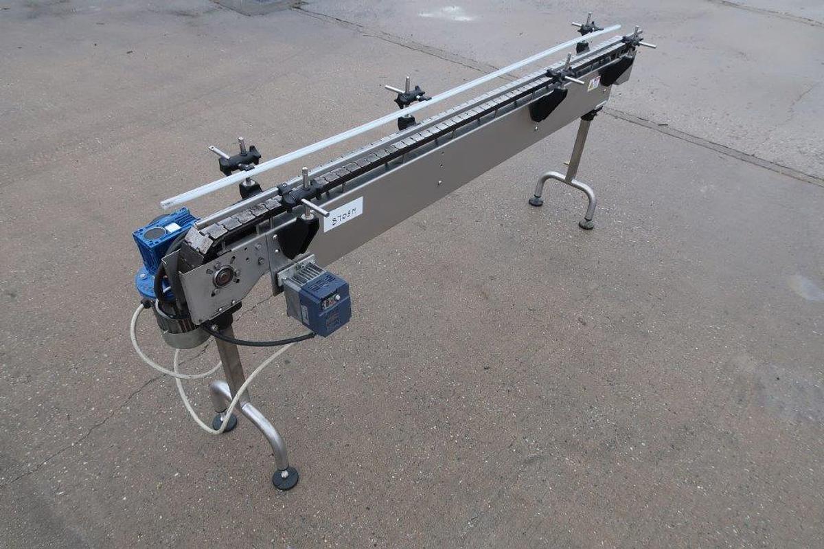 Used 3-1/4 In. Wide X 90 In. Long Stainless Steel Bottle Conveyor, Variable Speed